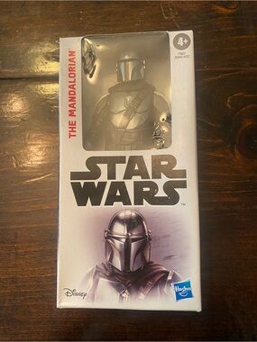 NIB Small Hasbro Star Wars Mandalorian Figure in Silver and Black Packaging